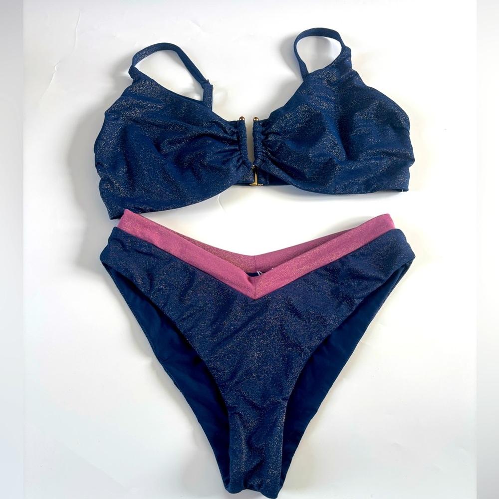 Maxswim Blue Shimmer Bikini Set | Underwire Top 36C/D & Bottom S
